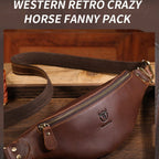 Bull Captain Retro Crazy Horse Leather Men Waist Bag Shoulder Bag Crossbody Bag(Black) - British D'sire