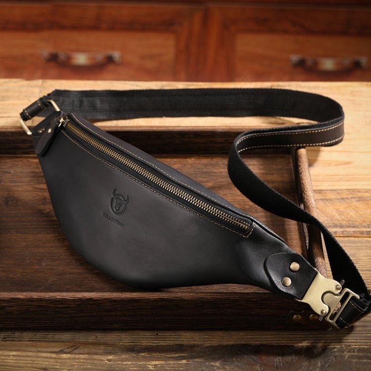 Bull Captain Retro Crazy Horse Leather Men Waist Bag Shoulder Bag Crossbody Bag(Black) - British D'sire Main image