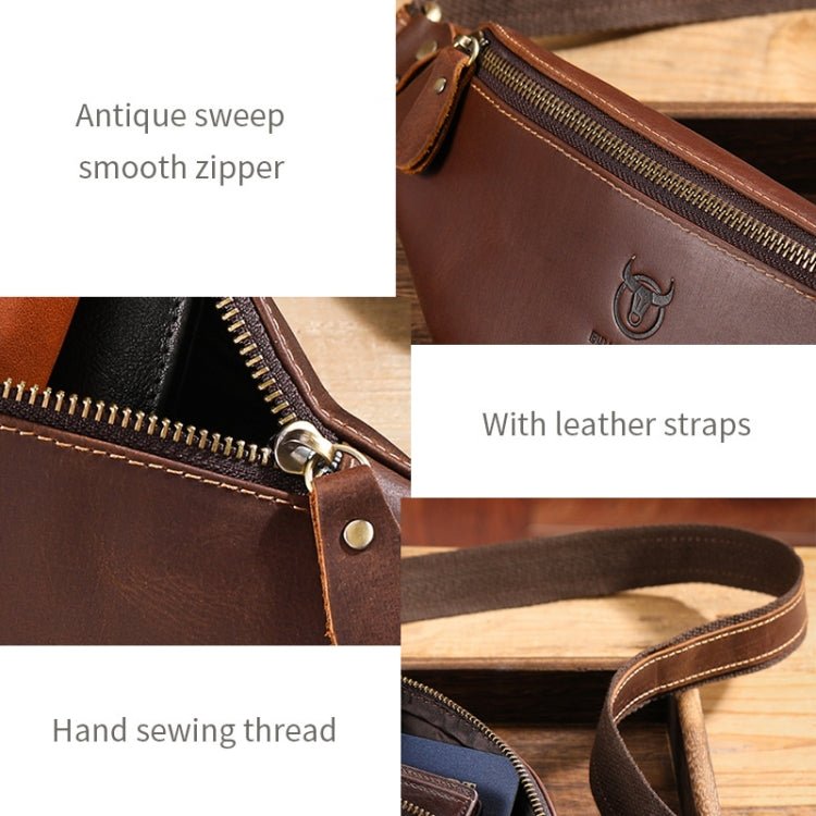 Bull Captain Retro Crazy Horse Leather Men Waist Bag Shoulder Bag Crossbody Bag(Black) - British D'sire