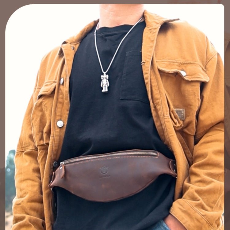 Bull Captain Retro Crazy Horse Leather Men Waist Bag Shoulder Bag Crossbody Bag(Black) - British D'sire
