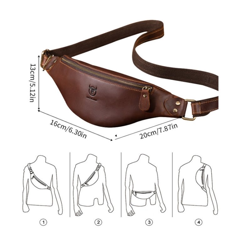 Bull Captain Retro Crazy Horse Leather Men Waist Bag Shoulder Bag Crossbody Bag(Black) Secondary image