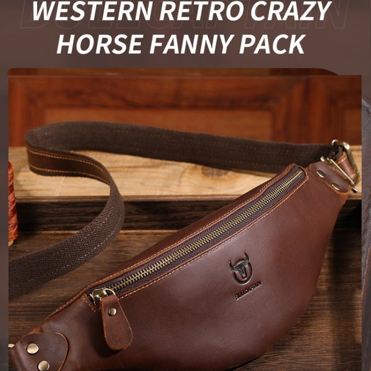 Bull Captain Retro Crazy Horse Leather Men Waist Bag Shoulder Bag Crossbody Bag(Coffee) - British D'sire
