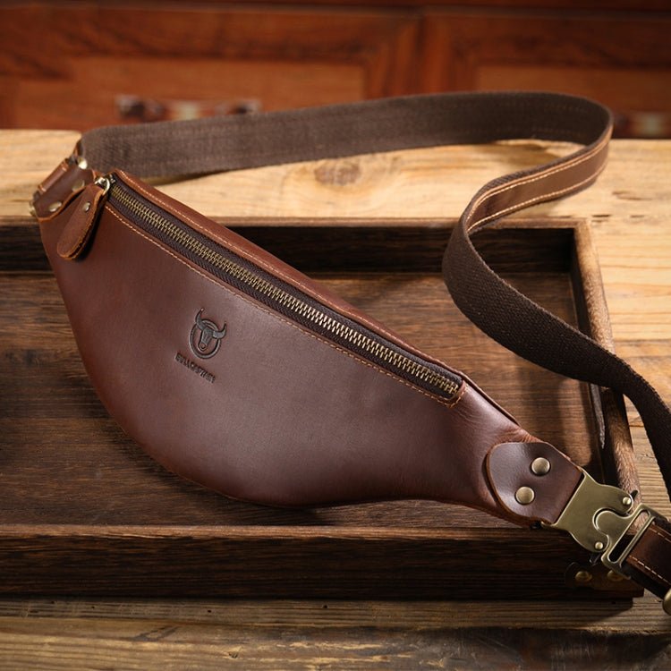 Bull Captain Retro Crazy Horse Leather Men Waist Bag Shoulder Bag Crossbody Bag(Coffee) - British D'sire Main image