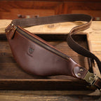 Bull Captain Retro Crazy Horse Leather Men Waist Bag Shoulder Bag Crossbody Bag(Coffee) - British D'sire