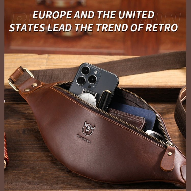 Bull Captain Retro Crazy Horse Leather Men Waist Bag Shoulder Bag Crossbody Bag(Coffee) - British D'sire