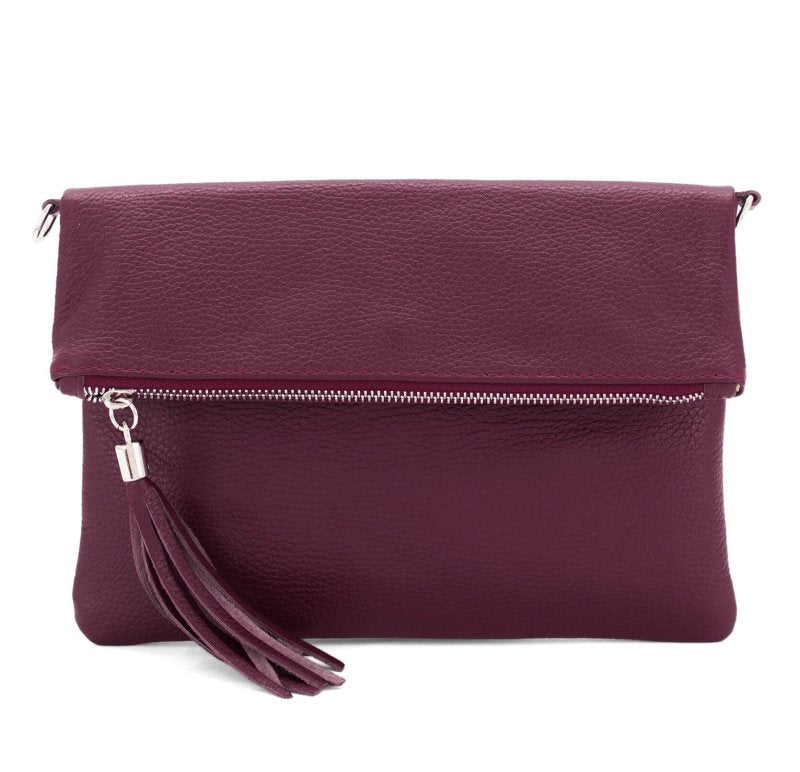 Burgundy Chiara Italian Designer Foldover Leather Clutch Cross Body Secondary image