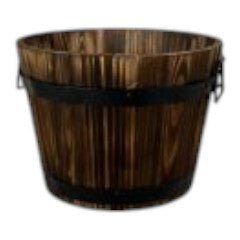 Burntwood Wooden Barrel with metal handles and drainage hole - Home Decor - British D'sire Main image