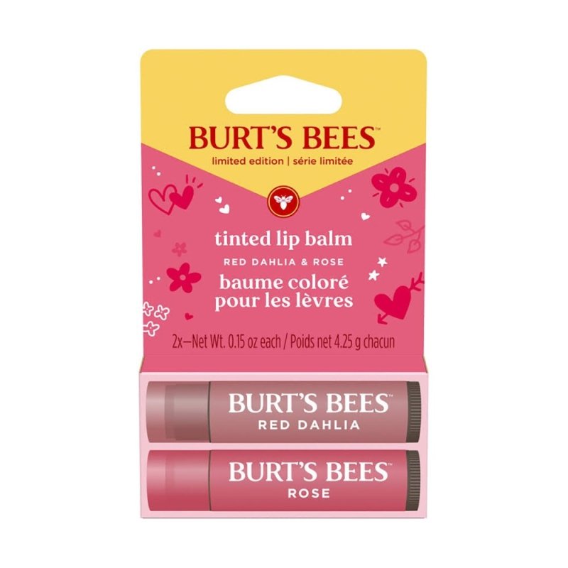 Burt's Bees Tinted Lip Balm Duo, Limited Edition Gift Set Red Dahlia and Rose 2 x 4.5g - Lip Balm - British D'sire