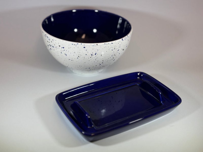 Butter Dish and Fruit Bowl Set - Blue Speckle glaze - Butter Dish Set - British D'sire