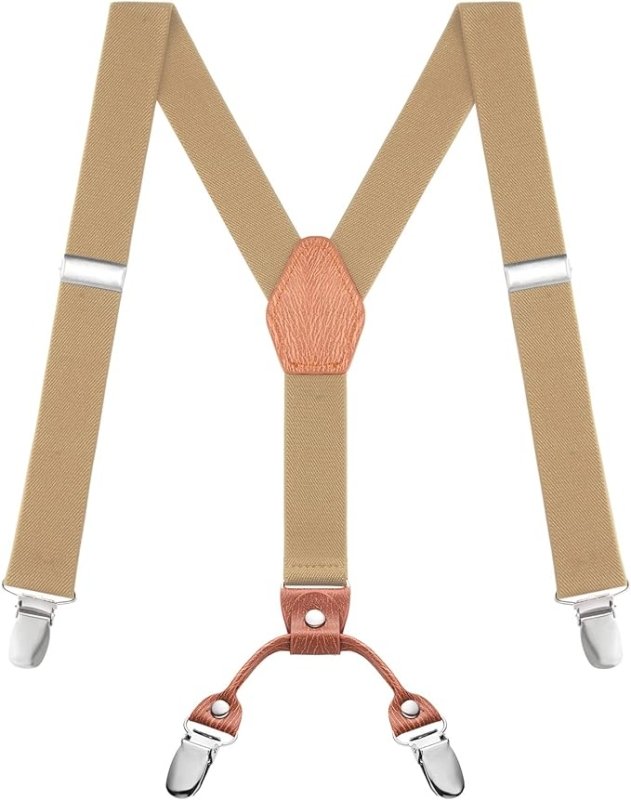 Buyless Fashion Adjustable Suspenders for Kids - 26" Elastic Straps 1" - Leather Y Shape Back - 5151 - British D'sire Main image