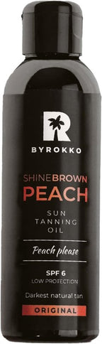 BYROKKO Shine Brown Premium Tanning Accelerator Peach Oil SPF6 (150 ml), Tan Accelerator for Sunbed & Outdoor Sun, Natural Ingredients. Almond Oil, Olive Oil, Vitamin E, Cacao Butter - British D'sire