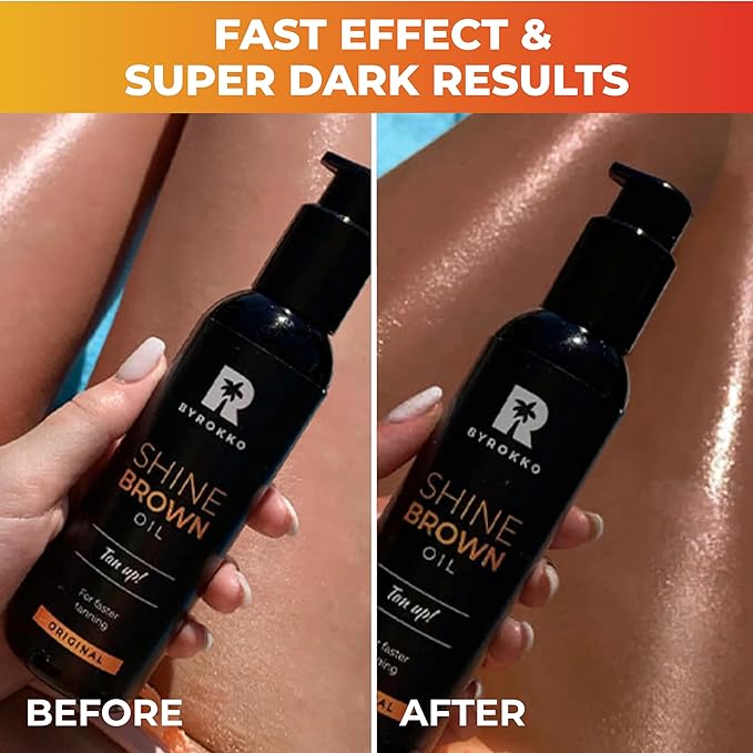 BYROKKO Shine Brown Premium XXL Tan Accelerator Oil, for Sunbed & Outdoor Sun,Tanning Achieve a Natural Tan with Natural Ingredients. Coconut Oil, Walnut Oil, Hazelnut Oil, (150 ml) - British D'sire