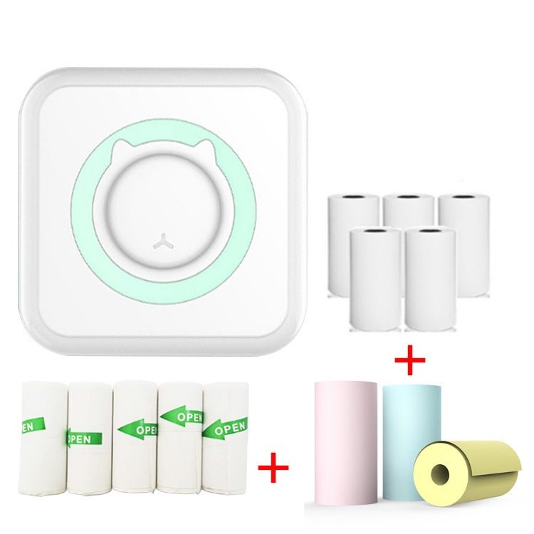 C15 Mini Student Bluetooth Inkless Photo Label Thermal Printer, Spec: Green+5 Stickers+5 Paper+3 Color Paper - British D'sire