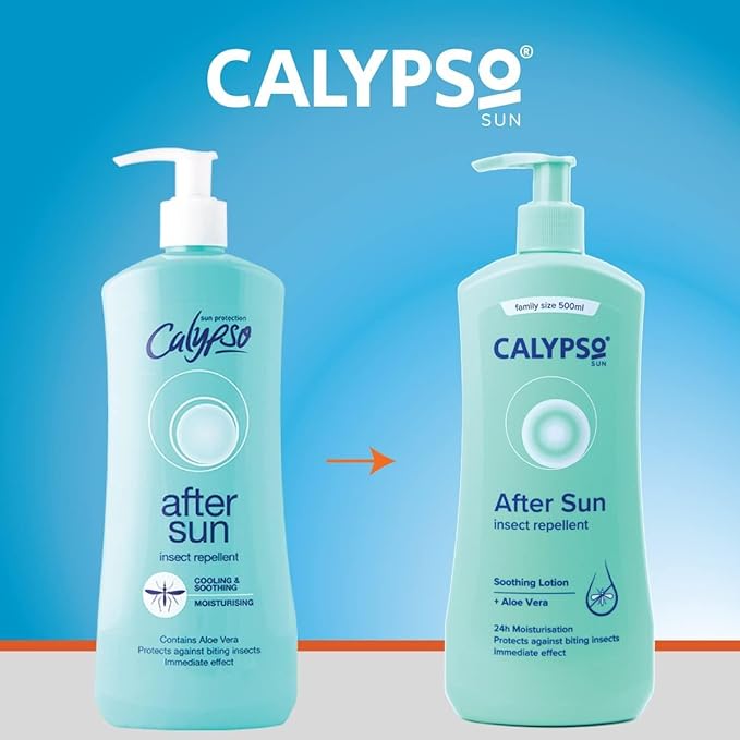 Calypso After Sun With Insect Repellent | Soothing Moisturizing Lotion with Aloe Vera | Immediate Cooling and Soothing Sensation | 2 Packs of 500ml each. Included Jaspem Shopping List - British D'sire