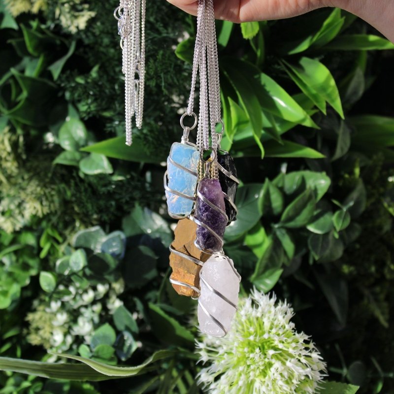 Cascade Wrapped Gemstone Necklace - Rough Opalite - Indian Gemstone Necklaces - British D'sire
