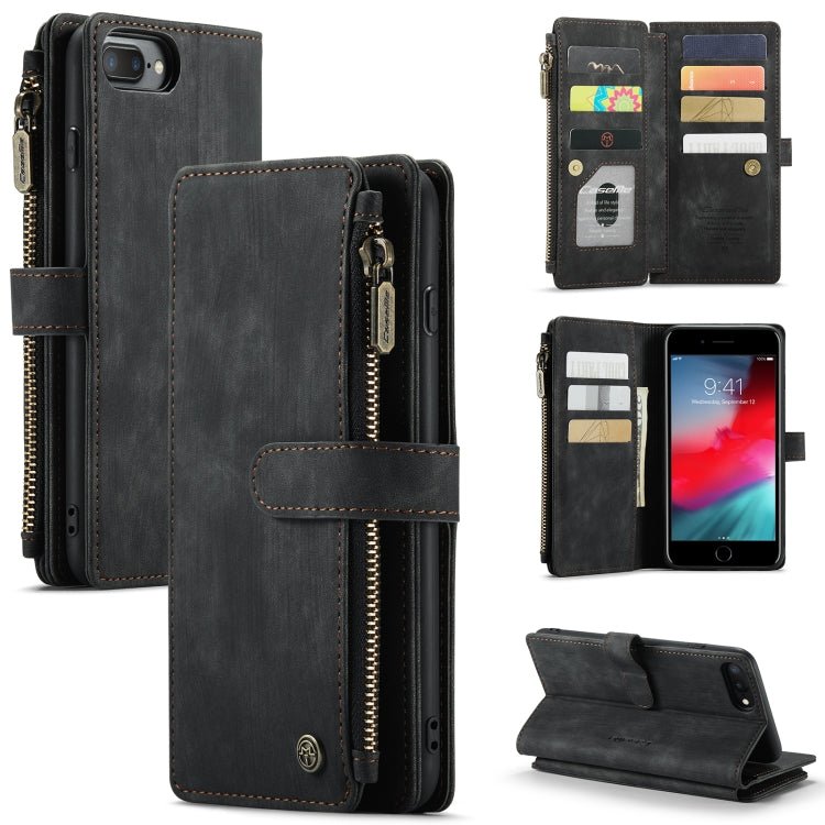 CaseMe - C30 PU + TPU Multifunctional Horizontal Flip Leather Case with Holder & Card Slot & Wallet & Zipper Pocket For iPhone 8 Plus & 7 Plus & 6 Plus(Black) - British D'sire Main image