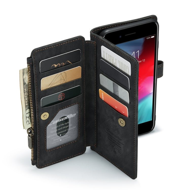 CaseMe - C30 PU + TPU Multifunctional Horizontal Flip Leather Case with Holder & Card Slot & Wallet & Zipper Pocket For iPhone 8 Plus & 7 Plus & 6 Plus(Black) - British D'sire