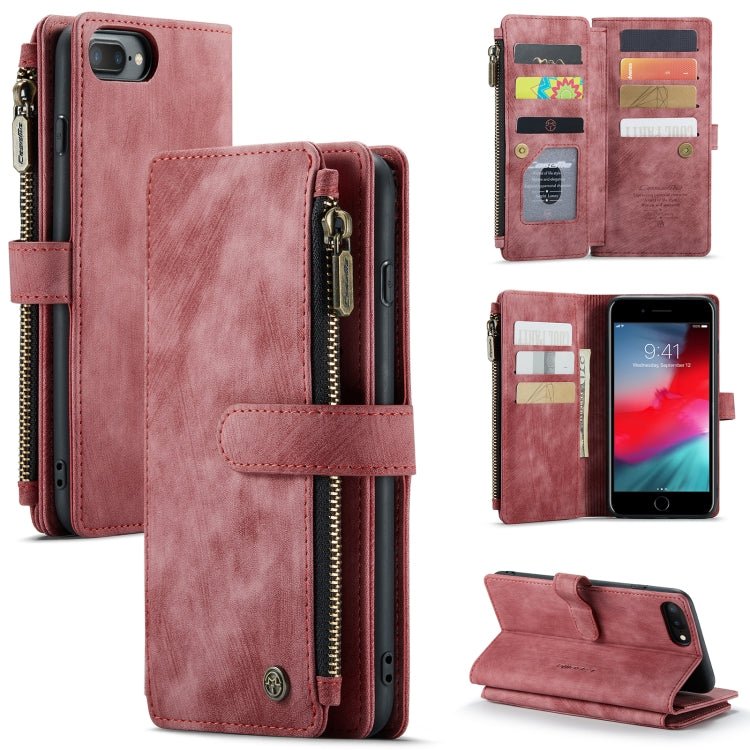 CaseMe - C30 PU + TPU Multifunctional Horizontal Flip Leather Case with Holder & Card Slot & Wallet & Zipper Pocket For iPhone 8 Plus & 7 Plus & 6 Plus(Red) - British D'sire