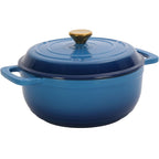 Cast iron 6QT cooking pot - Gradient blue - Includes two silicone gloves - Enamel pot - British D'sire
