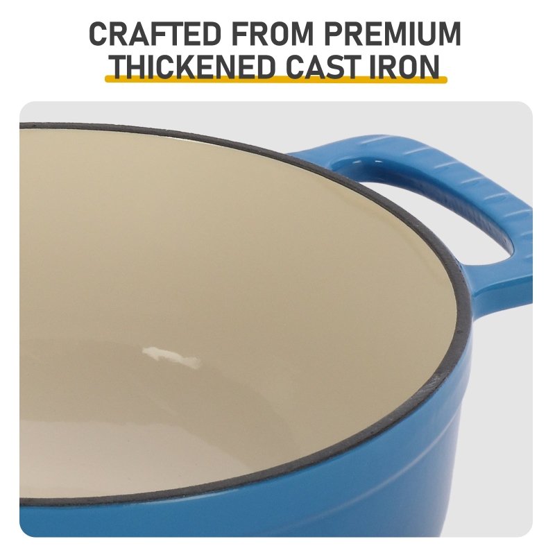 Cast iron 6QT cooking pot - Gradient blue - Includes two silicone gloves - Enamel pot - British D'sire