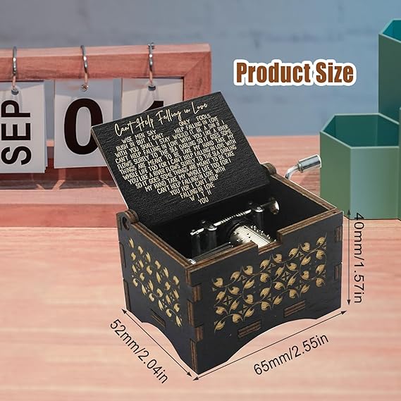 Le Morne - Can't Help Falling in Love Tune Wooden Hand Crank Music Box (6.5x5.2x4cm) – Vintage Hand-Carved Melody Gift for Music Lovers. Secondary image