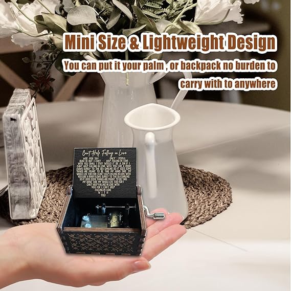 CDIYTOOL Can't Help Falling in Love Music Box, Wooden Vintage Handmade Engraved Music Box Carved Hand Crank Music Boxes Festival Presents for Friends - Home Decor - British D'sire