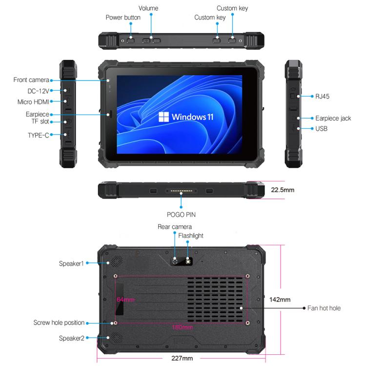 CENAVA W80Y IP68 Rugged Tablet PC, 8GB+128GB, 8 inch Windows 11 Intel Core i5 - 10210Y Quad Core, EU Plug - British D'sire