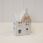 Ceramic Natural Tealight House with Bow Detail Large - Figurines - British D'sire