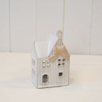 Ceramic Natural Tealight House with Bow Detail Small - Figurines - British D'sire