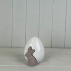 Ceramic White Egg With Rabbit H12.5cm - Figurines - British D'sire