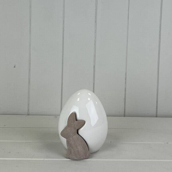 Ceramic White Egg With Rabbit H12.5cm - Figurines - British D'sire