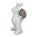 Ceramic White Rabbit holding an Egg H17.5cm - Figurines - British D'sire
