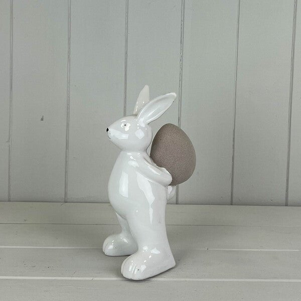 Ceramic White Rabbit holding an Egg H17.5cm Secondary image