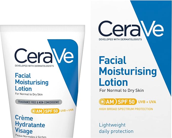 CeraVe AM Facial Moisturising Lotion SPF50 with Ceramides & Vitamin E for Normal to Dry Skin 52ml - British D'sire Main image