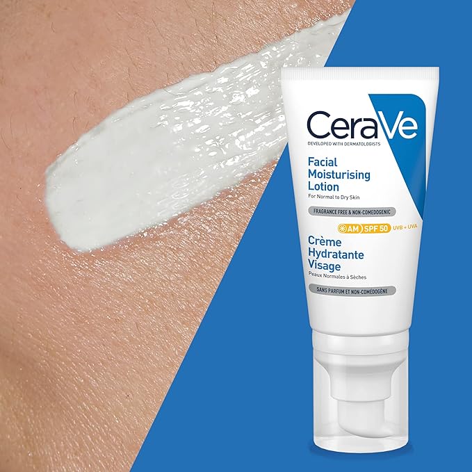 CeraVe AM Facial Moisturising Lotion SPF50 with Ceramides & Vitamin E for Normal to Dry Skin 52ml Secondary image