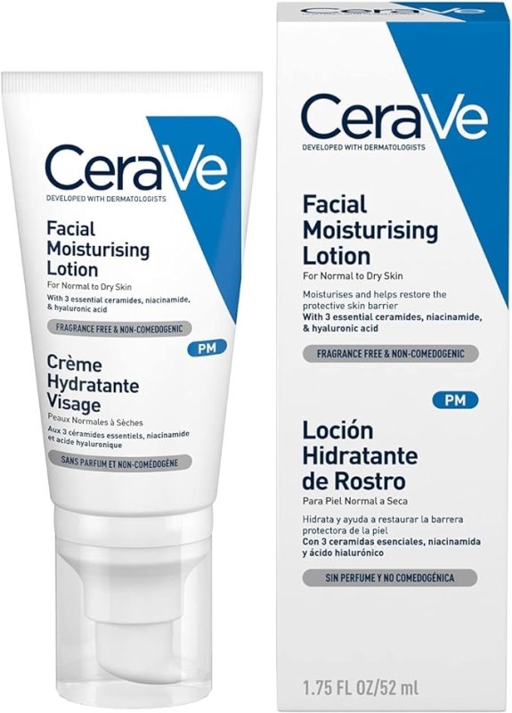 CeraVe PM Daily Facial Moisturiser Lotion for Normal to Dry Skin 52ml with Niacinamide and 3 Essential Ceramides - British D'sire Main image