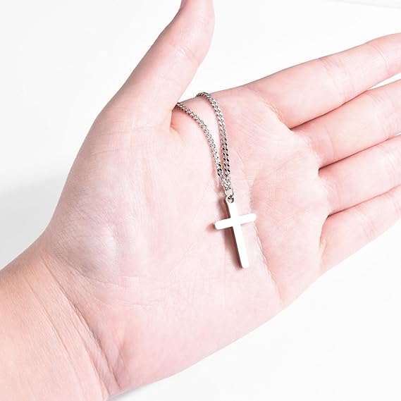 CERSLIMO Cross Necklace for Boys Girls, Stainless Steel Cross Chain Necklace with Chain - 40+5CM | Silver/Gold/Black Small Size Cross Necklaces for Child Birthday Christmas Easter Thanksgiving Day - Necklaces & Pendants - British D'sire