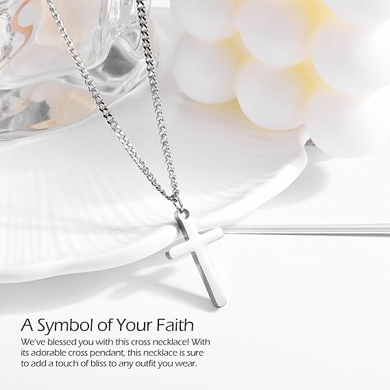 CERSLIMO Cross Necklace for Boys Girls, Stainless Steel Cross Chain Necklace with Chain - 40+5CM | Silver/Gold/Black Small Size Cross Necklaces for Child Birthday Christmas Easter Thanksgiving Day - Necklaces & Pendants - British D'sire