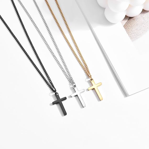 CERSLIMO Cross Necklace for Boys Girls, Stainless Steel Cross Chain Necklace with Chain - 40+5CM | Silver/Gold/Black Small Size Cross Necklaces for Child Birthday Christmas Easter Thanksgiving Day - Necklaces & Pendants - British D'sire
