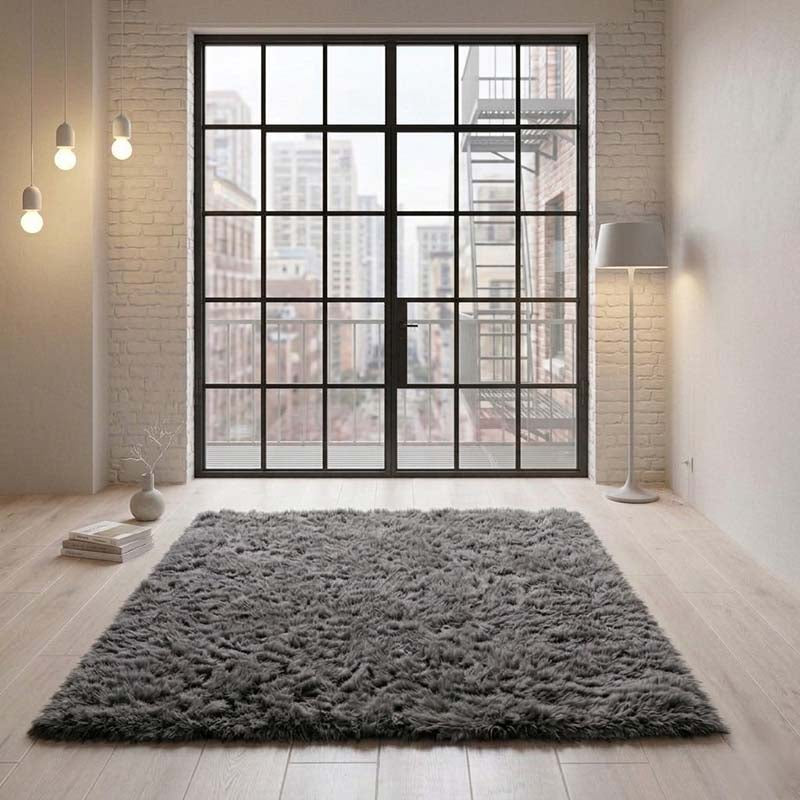 Shaggy Fluffy Rug Ultra Soft Plush Modern Floor Rug Non Slip Reverse - 80 x 150cm - Charcoal