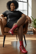 Chateau Noir - Red - leopard Button boot - Boot - British D'sire