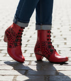 Chateau Noir - Red - leopard Button boot - Boot - British D'sire