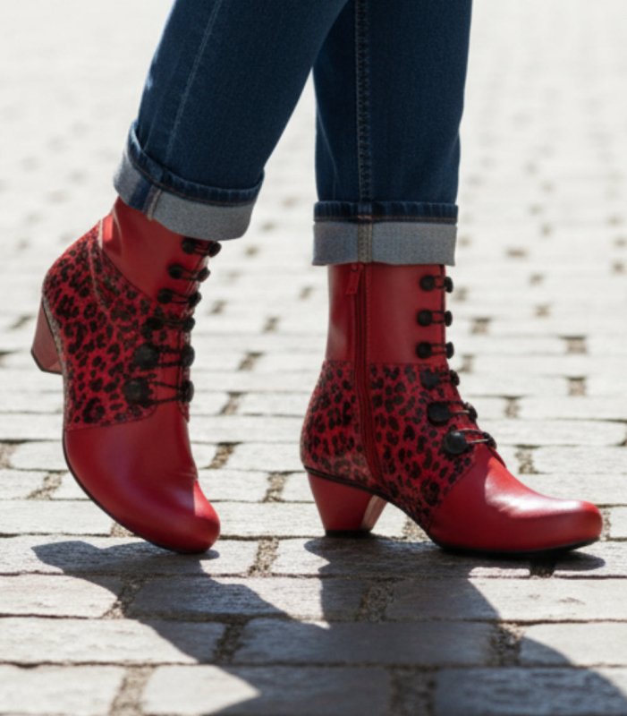 Chateau Noir - Red - leopard Button boot - Boot - British D'sire