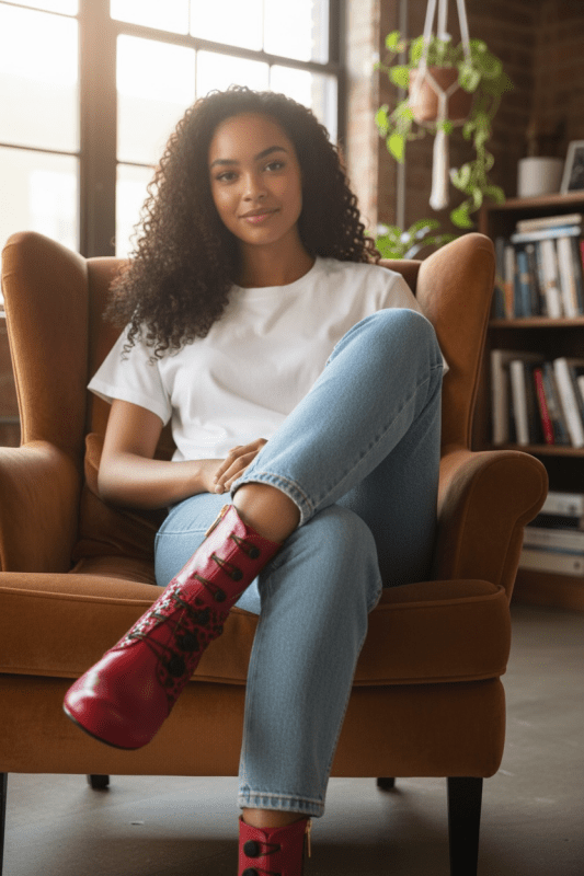 Chateau Noir - Red - leopard Button boot - Boot - British D'sire