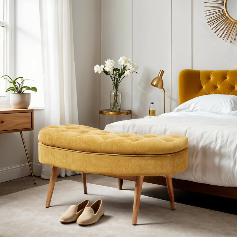Chenille Upholstered Button Tufted Storage Ottoman Bench - Bench - British D'sire