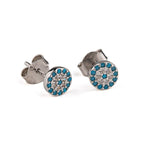 Chic Eye Stud Earrings with Turquoise Zircon by Del Corso - Crafted in 925 Sterling Silver, ultra - lightweight at 0.7 g, elegant unisex design for everyday wear, hypoallergenic and durable, offering style, comfort, and symbolic protection - Stud Earrings - British D'sire