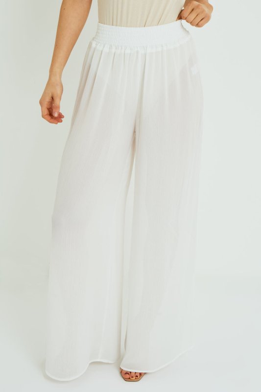 Chiffon Wide Leg Beach Trousers – White Secondary image