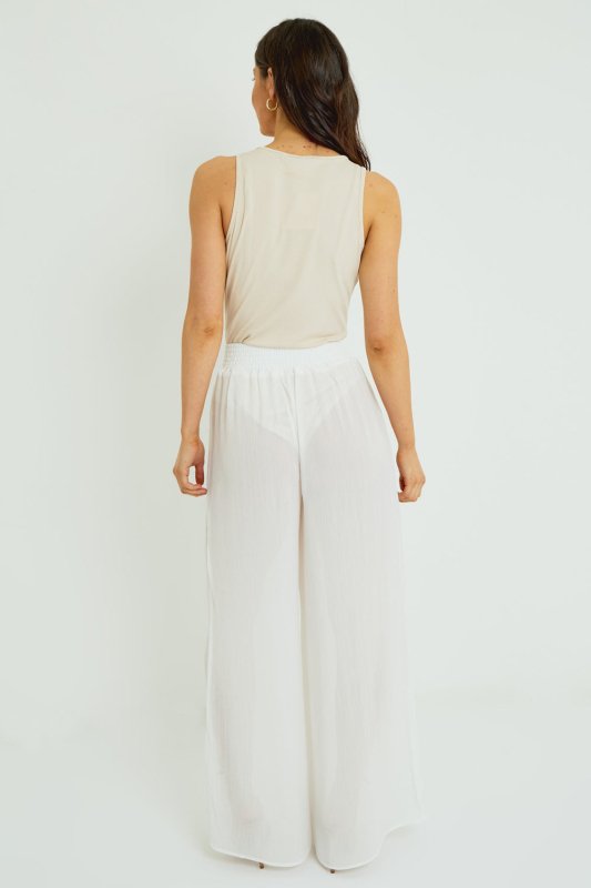 Chiffon Wide Leg Beach Trousers – White - Trouser - British D'sire
