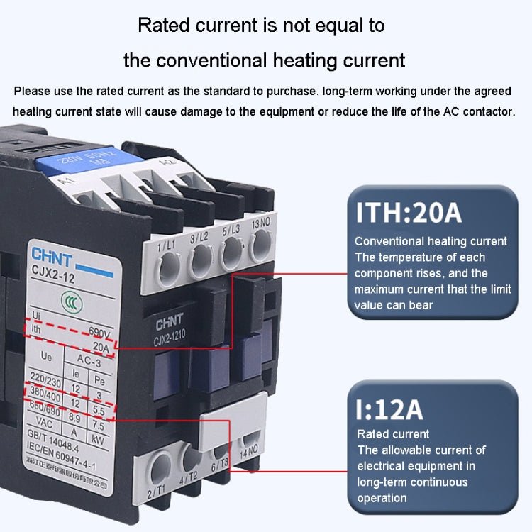 CHNT CJX2 - 1210 12A 220V Silver Alloy Contacts Multi - Purpose Single - Phase AC Contactor - British D'sire