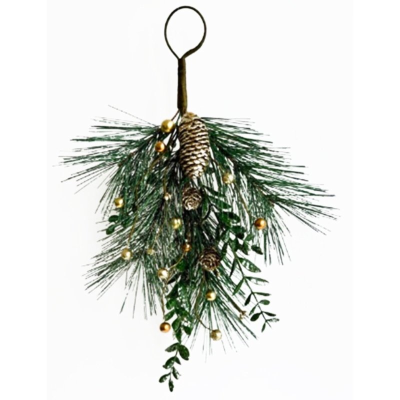 Christmas Soft Gold Teardrop Swag With Pinecones - Christmas Decor - British D'sire